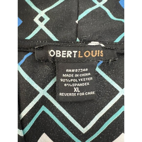 Robert Louis Blouse Size XL Multicolored Tie Neck Pullover Geometric Print Shirt - Picture 10 of 12